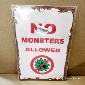 Tin Poster Metal Sign Road No Monsters Allowed
